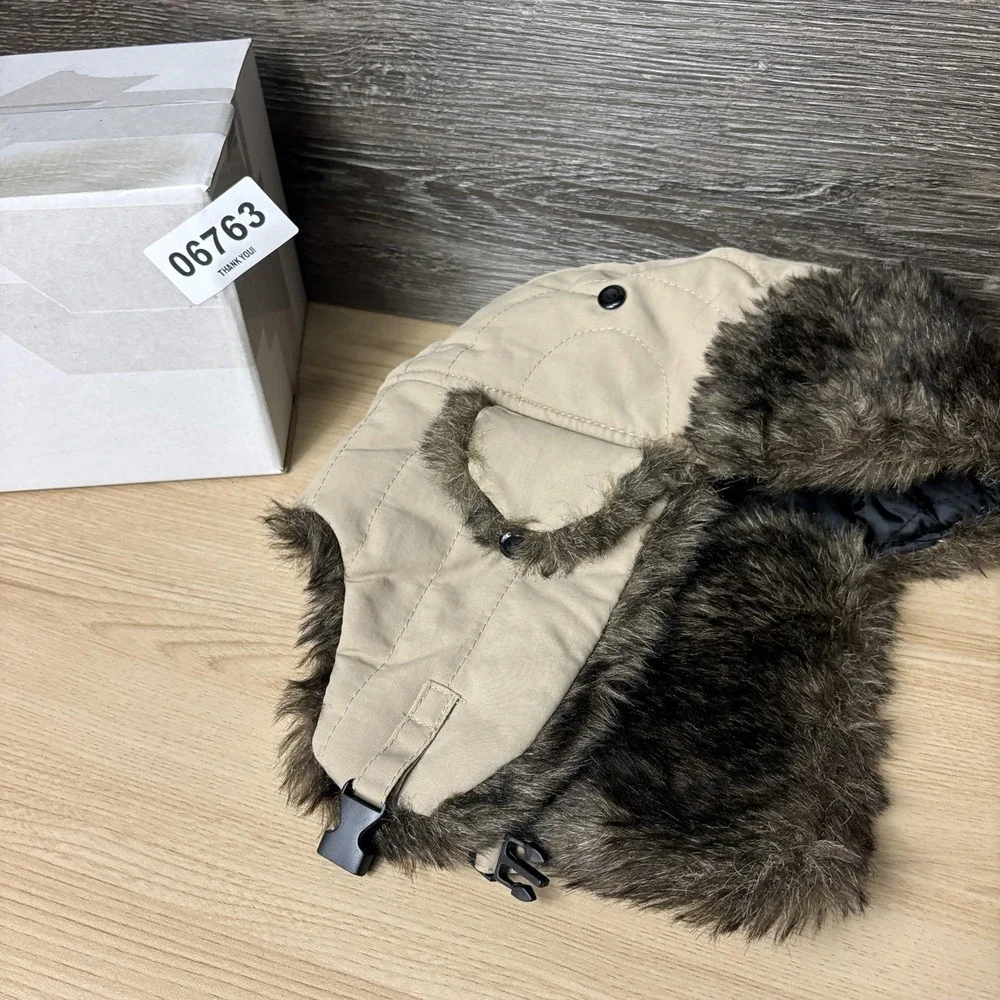 Aviator Hat Trapper Faux Fur Ear‎ Flap Winter Mens One Size Tan Brown Quilted